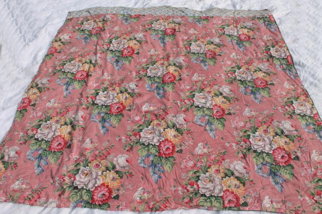 photo of pair vintage floral print whole cloth quilts, soft puffy wool filled cotton comforters #11