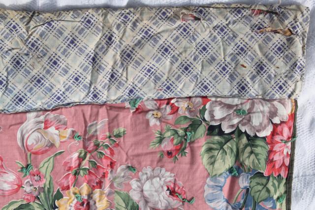 photo of pair vintage floral print whole cloth quilts, soft puffy wool filled cotton comforters #13