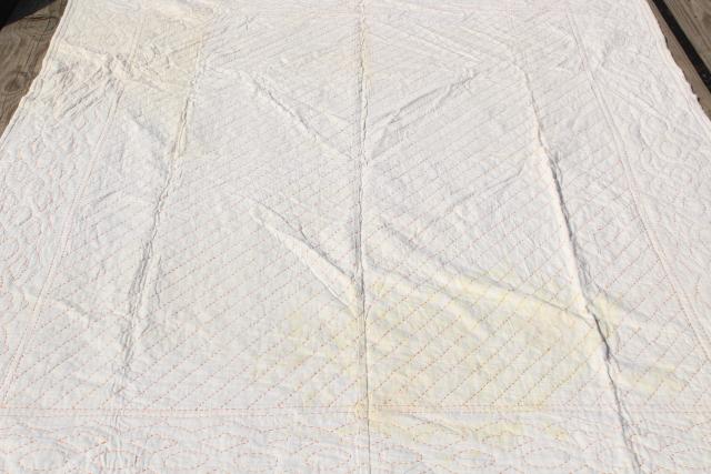 photo of pair vintage flour sack feedsack quilts w/ running stitch embroidery quilting #2