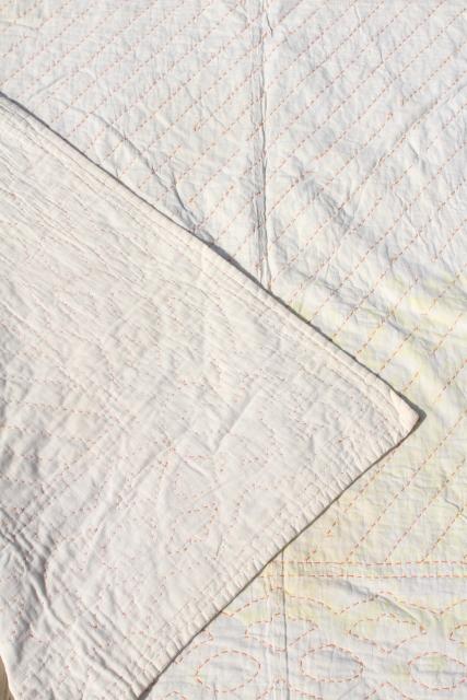 photo of pair vintage flour sack feedsack quilts w/ running stitch embroidery quilting #6