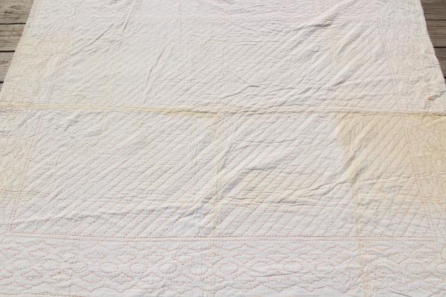 photo of pair vintage flour sack feedsack quilts w/ running stitch embroidery quilting #7