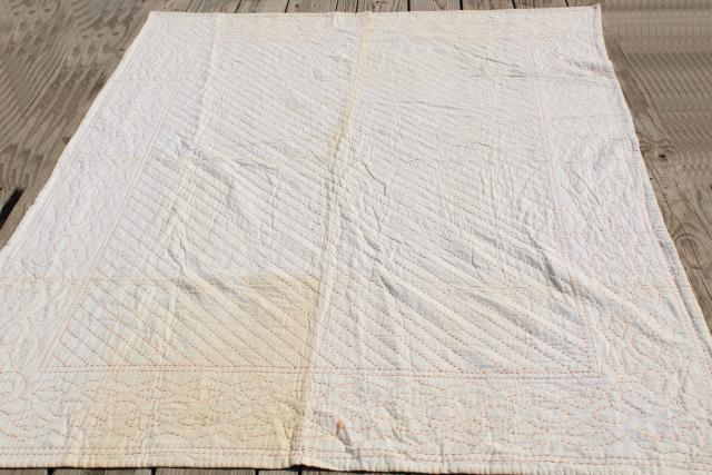 photo of pair vintage flour sack feedsack quilts w/ running stitch embroidery quilting #8