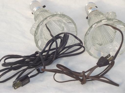 photo of pair vintage glass boudoir lamps, art deco pattern glass vanity lamp set #6