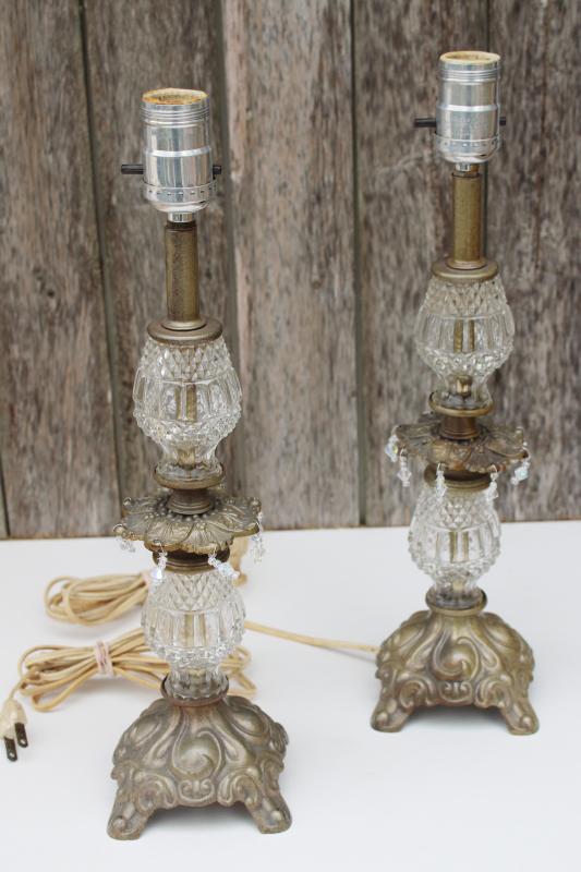 photo of pair vintage glass boudoir lamps for bedroom night stand, vanity table dresser lamps #1