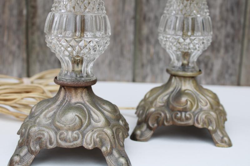 photo of pair vintage glass boudoir lamps for bedroom night stand, vanity table dresser lamps #3