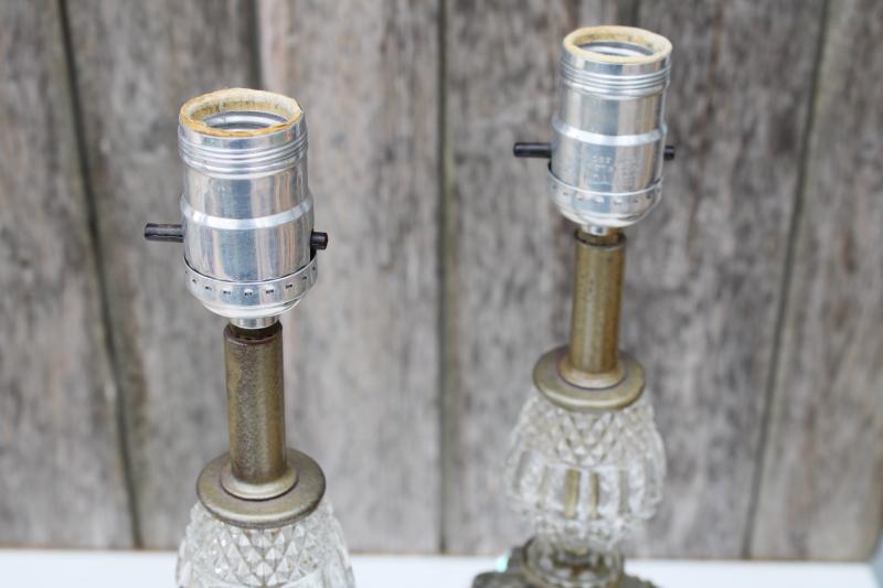 photo of pair vintage glass boudoir lamps for bedroom night stand, vanity table dresser lamps #4