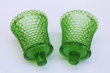 catalog photo of pair vintage hobnail glass peg votive cups for sconces or candle holders, grass green colored glass 
