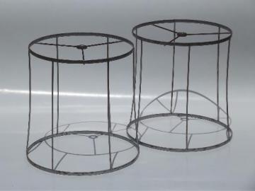 catalog photo of pair vintage lampshade frames, bare steel wire lamp shades w/ old patina