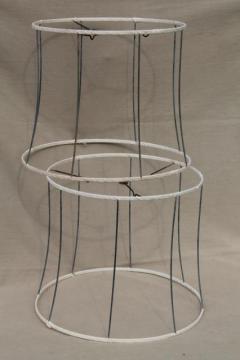 catalog photo of pair vintage lampshade frames, bare wire shades w/ unbleached cotton wrapping