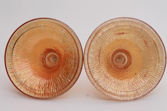 photo of pair vintage marigold luster carnival glass jars, tree bark texture candy dish wedding boxes #8