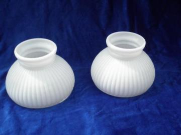 catalog photo of pair vintage milk white glass replacement student desk / table lamp shades