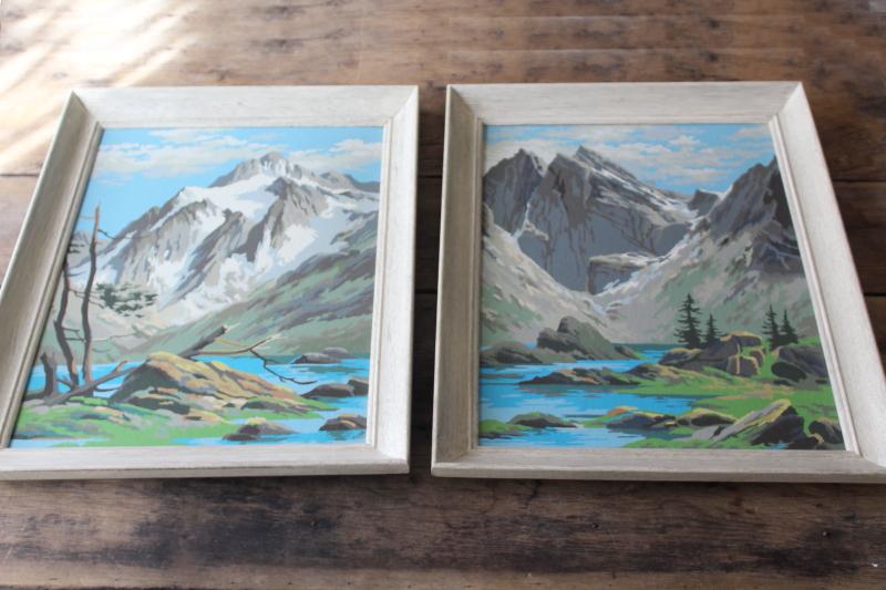 photo of pair vintage paint by number pictures, Rocky mountains landscape scene paintings #1