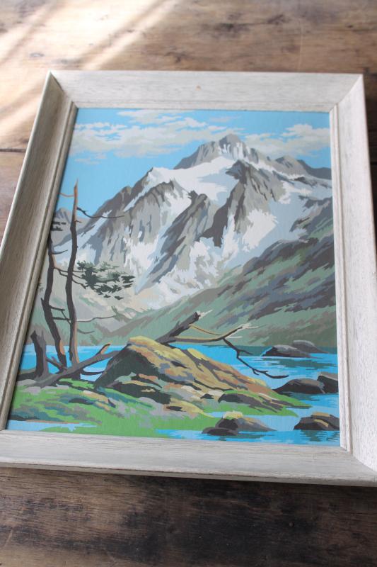 photo of pair vintage paint by number pictures, Rocky mountains landscape scene paintings #3