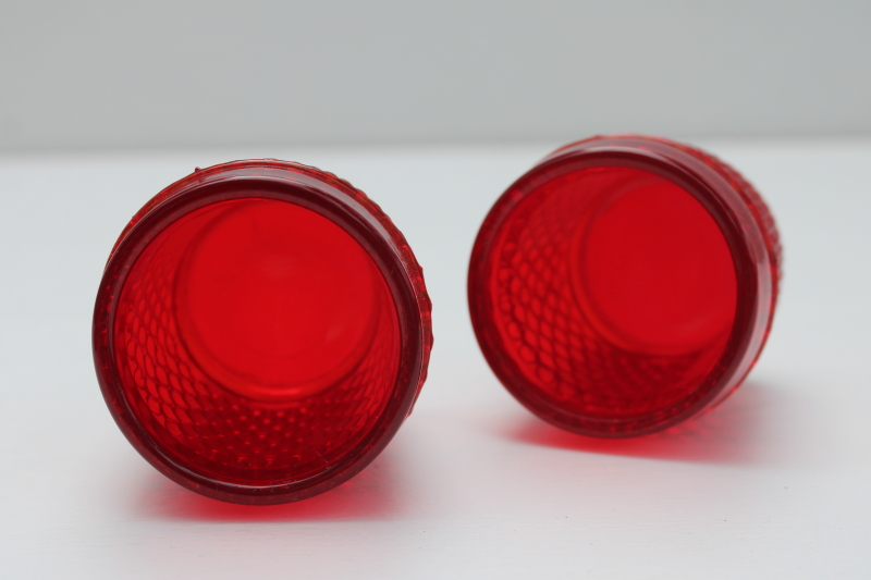 photo of pair vintage red glass votive candle holders, hobnail pattern glass #4