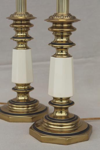 photo of pair vintage solid brass Stiffel table lamps, Hollywood regency white & gold #2