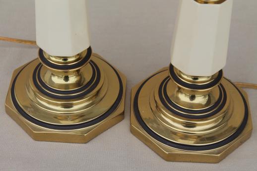 photo of pair vintage solid brass Stiffel table lamps, Hollywood regency white & gold #3