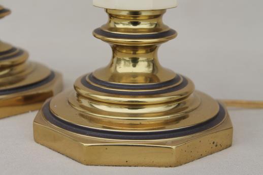 photo of pair vintage solid brass Stiffel table lamps, Hollywood regency white & gold #4