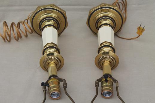 photo of pair vintage solid brass Stiffel table lamps, Hollywood regency white & gold #6