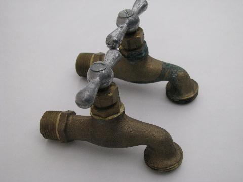 photo of pair vintage solid brass architectural spigots/utility faucet taps #1