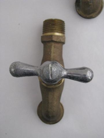 photo of pair vintage solid brass architectural spigots/utility faucet taps #3