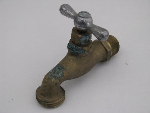 photo of pair vintage solid brass architectural spigots/utility faucet taps #4