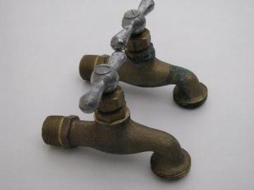 catalog photo of pair vintage solid brass architectural spigots/utility faucet taps