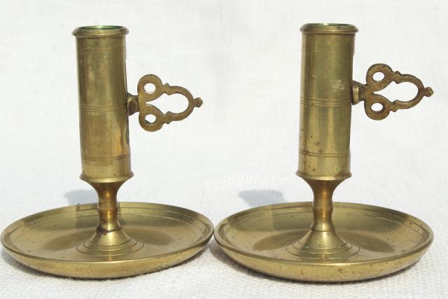 photo of pair vintage solid brass candle holders, adjustable push up candlesticks #2