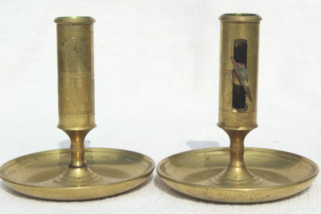 photo of pair vintage solid brass candle holders, adjustable push up candlesticks #8