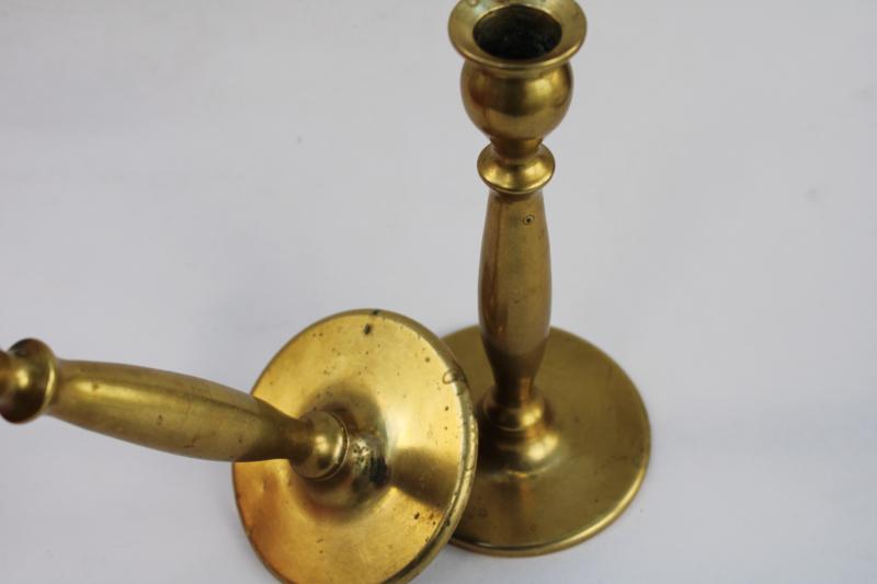 photo of pair vintage solid brass candlesticks, polished gold yellow brass candle holders #2