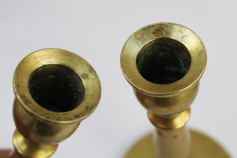 photo of pair vintage solid brass candlesticks, polished gold yellow brass candle holders #3