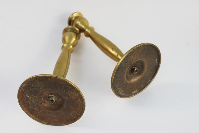 photo of pair vintage solid brass candlesticks, polished gold yellow brass candle holders #4