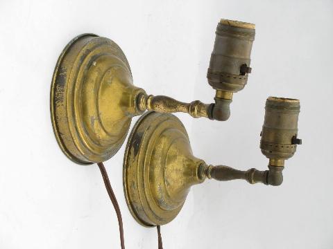 photo of pair vintage solid brass wall sconces, small sconce lamp bedside reading lights #1