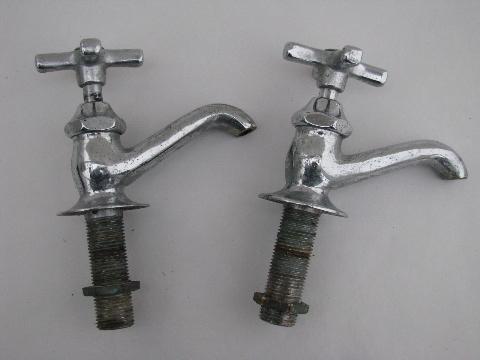 photo of pair vintage solid brass/chrome architectural faucets deco cross taps #1