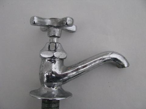 photo of pair vintage solid brass/chrome architectural faucets deco cross taps #3