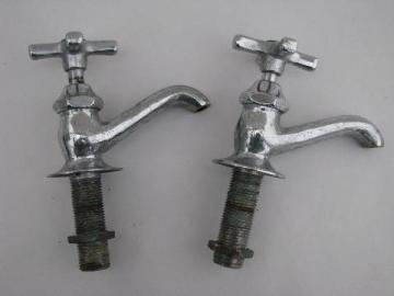 catalog photo of pair vintage solid brass/chrome architectural faucets deco cross taps