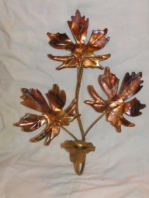 photo of pair vintage wrought copper autumn leaves wall sconces #2