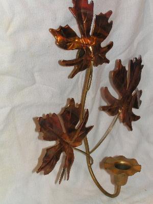 photo of pair vintage wrought copper autumn leaves wall sconces #3