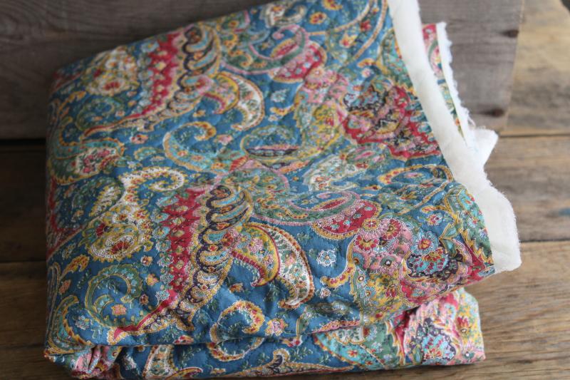 photo of paisley print cotton machine quilted fabric, padded poly fiberfill backing #1