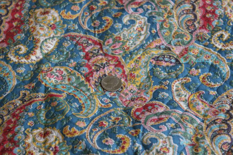 photo of paisley print cotton machine quilted fabric, padded poly fiberfill backing #3