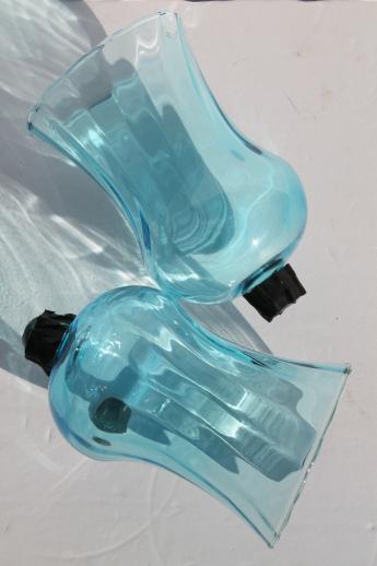 photo of pale blue candle glasses, hand-blown glass hurricane shades for votive holders / sconces #2