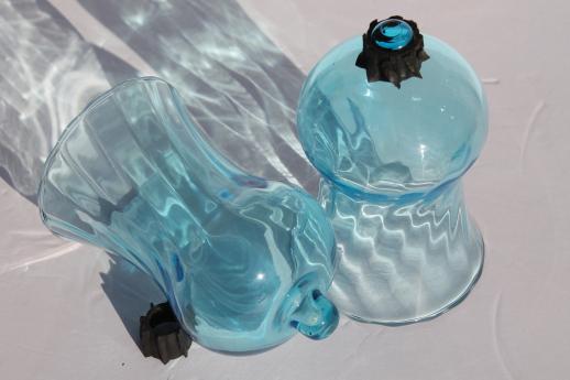 photo of pale blue candle glasses, hand-blown glass hurricane shades for votive holders / sconces #5