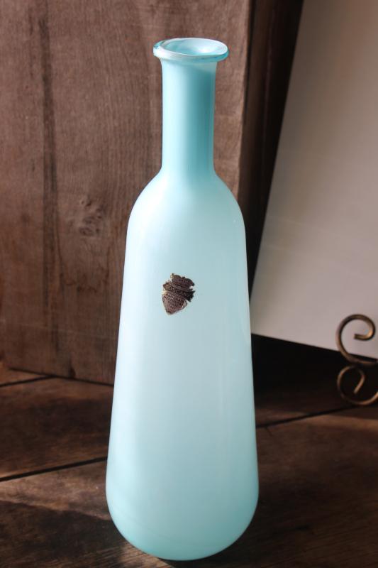 photo of pale blue cased glass floor vase, tall bottle shape 1960s vintage Italian art glass #2