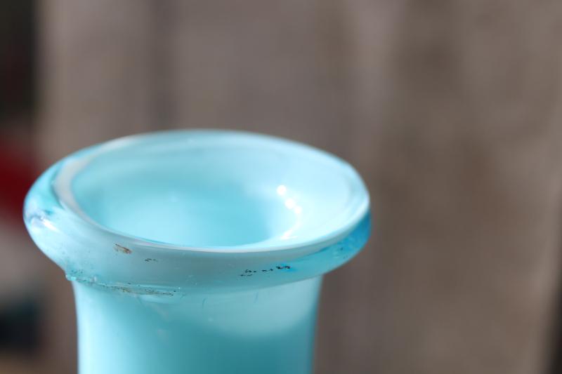 photo of pale blue cased glass floor vase, tall bottle shape 1960s vintage Italian art glass #4