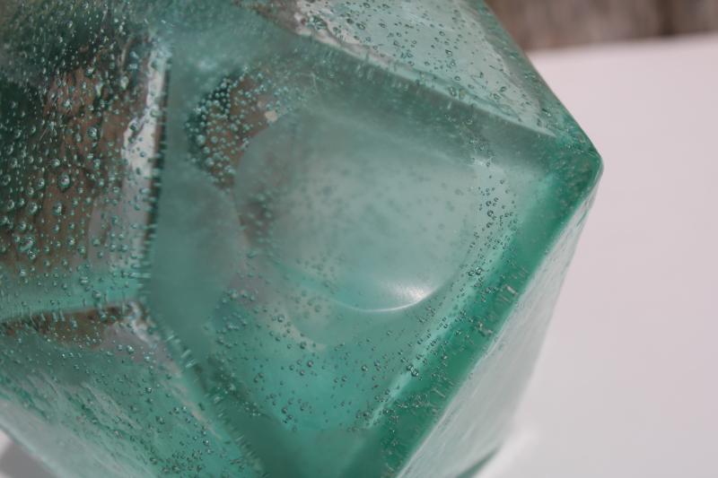 photo of pale green recycled glass eco vase or terrarium, mod geometric shape seeded glass #3