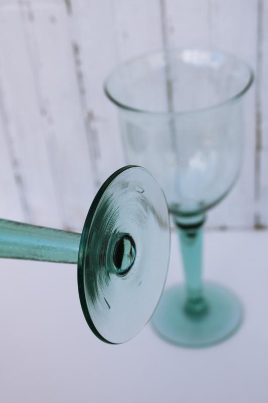 photo of pale green recycled glass water goblets or big wine glasses, hand blown glass #2