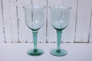 catalog photo of pale green recycled glass water goblets or big wine glasses, hand blown glass