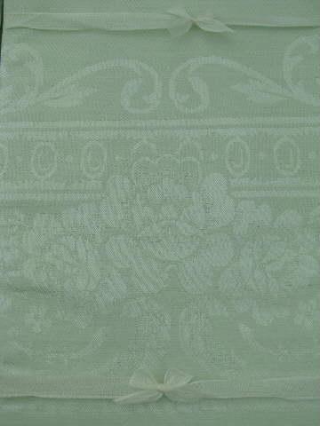 photo of pale mint green damask cloth table linens, tablecloth and napkins, original box #2