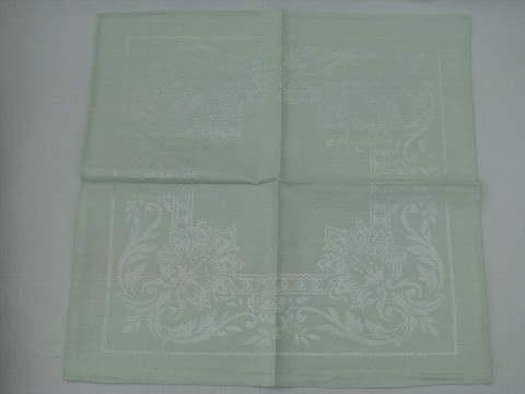 photo of pale mint green damask cloth table linens, tablecloth and napkins, original box #3