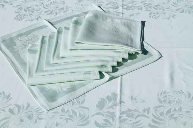 photo of pale mint green spring table linens, vintage damask tablecloth & napkins set #1
