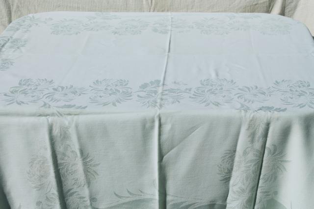 photo of pale mint green spring table linens, vintage damask tablecloth & napkins set #3